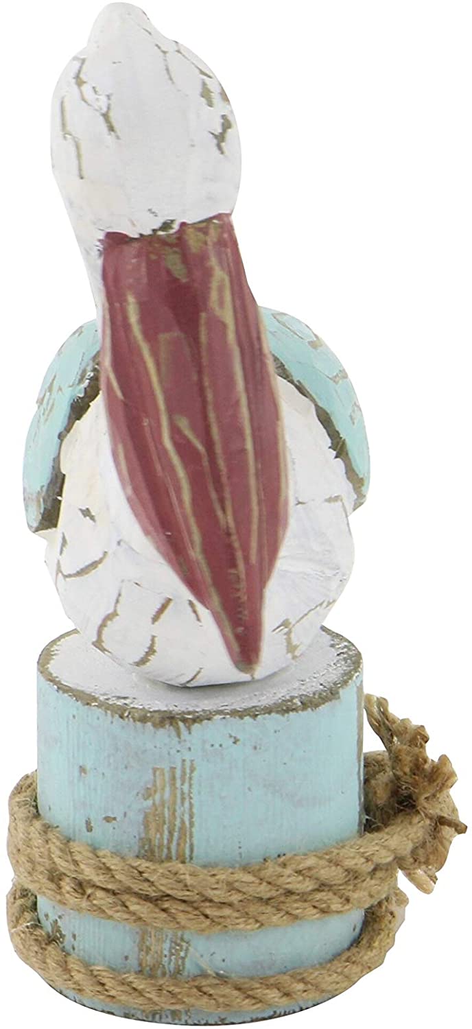 MISC Wood Pelican Statue (10'' X 9'') Blue Brown White Nautical Coastal Fabric