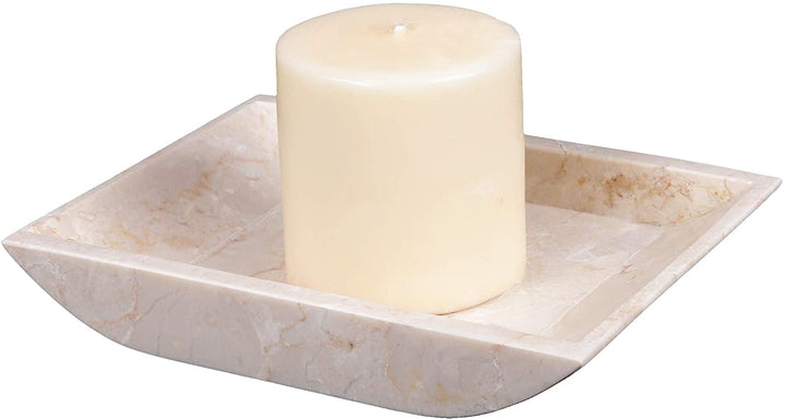 Champagne Marble 7 7/8" X 6" Boat Shaped Candle Holder Plate Glossy Finish Beige