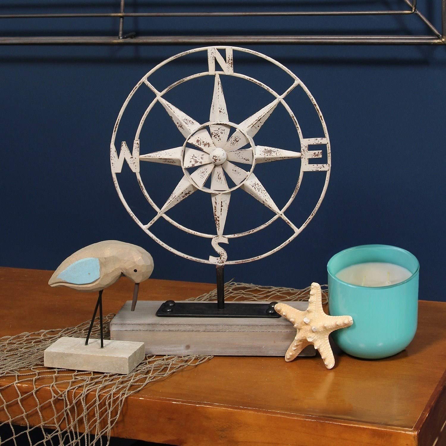 White Metal Compass Wall Decor Nautical Decoration Bathroom ...