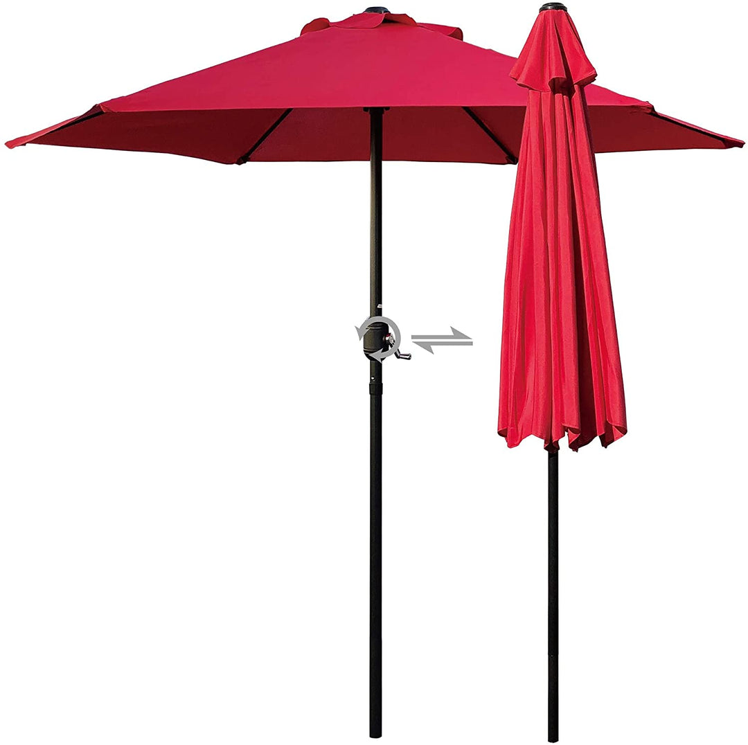 7 5' Outdoor Patio Umbrella Striped Market Umbrella(red) Black Red Nature Modern Contemporary Metal Polyester Crank Lift Uv Resistant