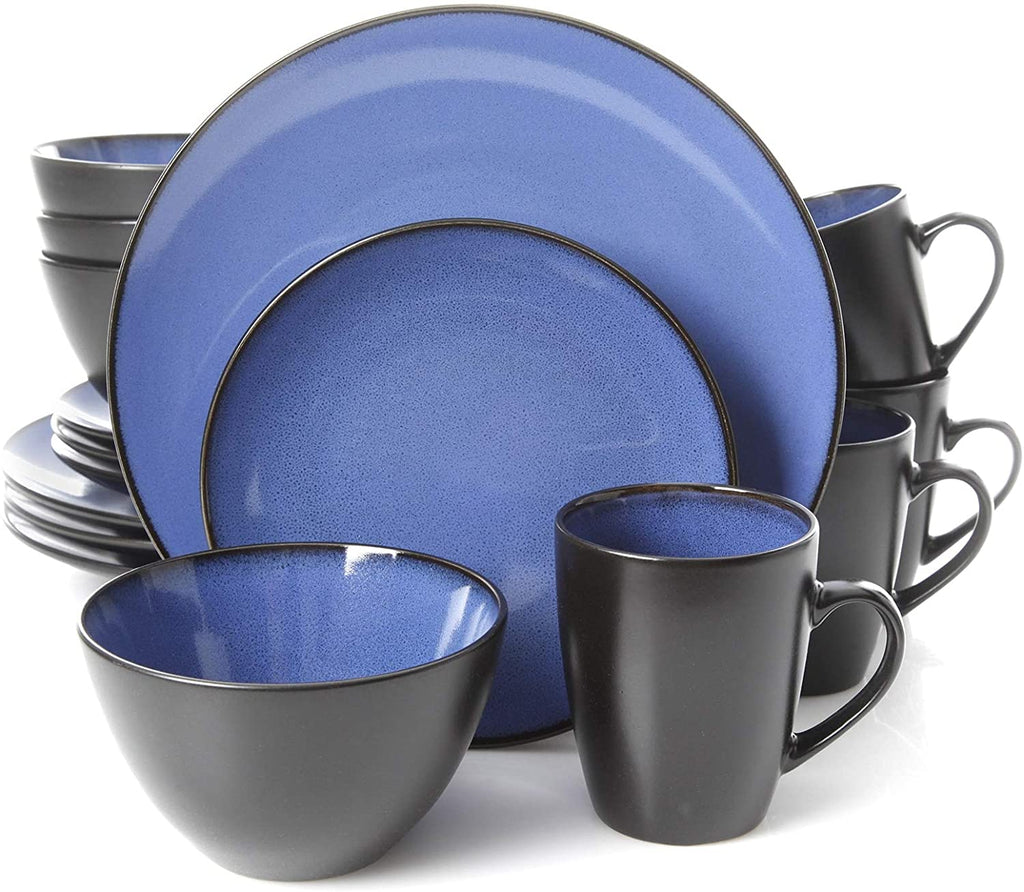 Soho Lounge Blue/Grey Stoneware 16 Piece Dinnerware Set (Service 4) Textured Casual 16 Piece Dishwasher Safe Microwave