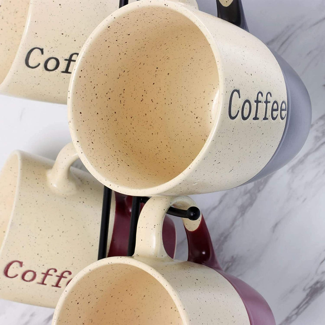 Two Tone Speckled 6 Piece 12oz Mug Set Stand Colors Color Solid Casual Round Stoneware 6 Piece Microwave Safe - Diamond Home USA