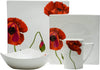 Knight Red Poppy 4pc Place Setting White Floral Modern Contemporary Traditional Square Bone China 4 Piece Microwave Safe