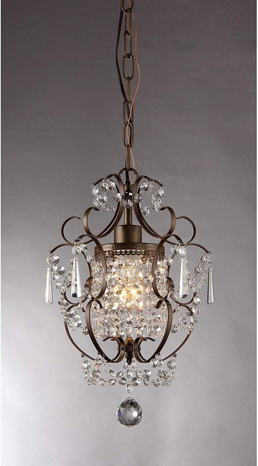 1 Light Antique Bronze 11 inch Crystal Chandelier Brown Modern Contemporary Metal - Diamond Home USA