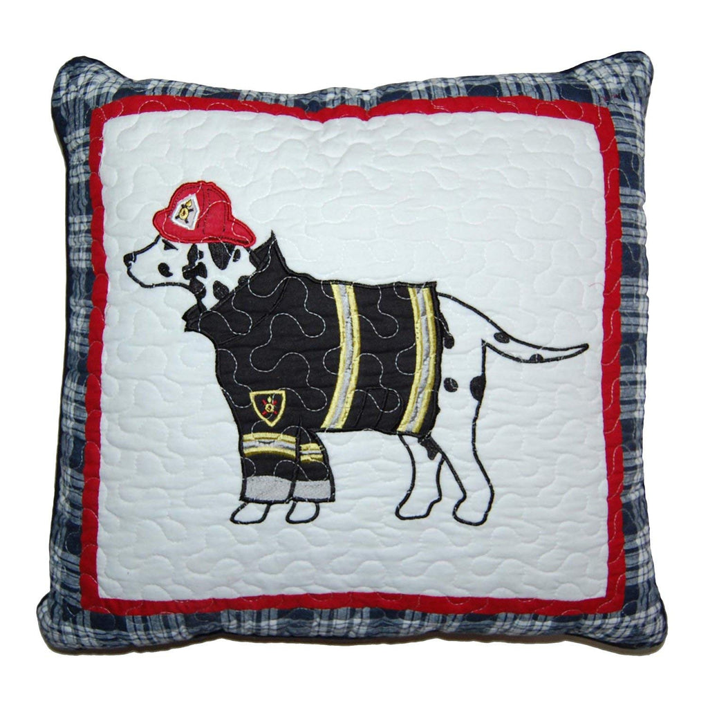 20 X 20 Inch Kids Black Fire Dog Throw Pillow Dalmatian Sofa Cushion Applique Novelty Firefighter Cap Jacket Doggy Animal Themed Square Shape