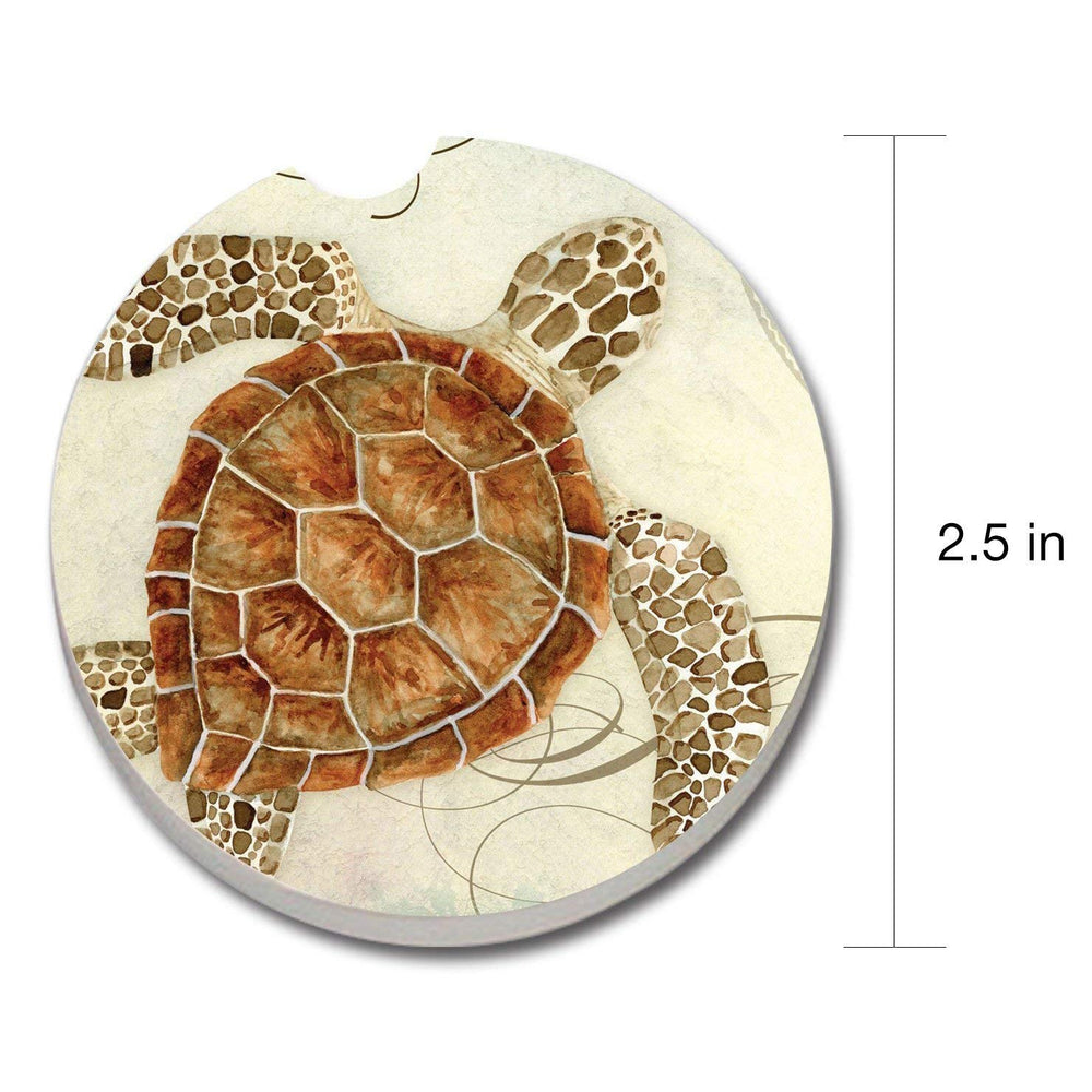 Car Coaster Set Beach Theme Sea Turtle Absorbent Removable Cupholder Travel Stoneware Finger Slot