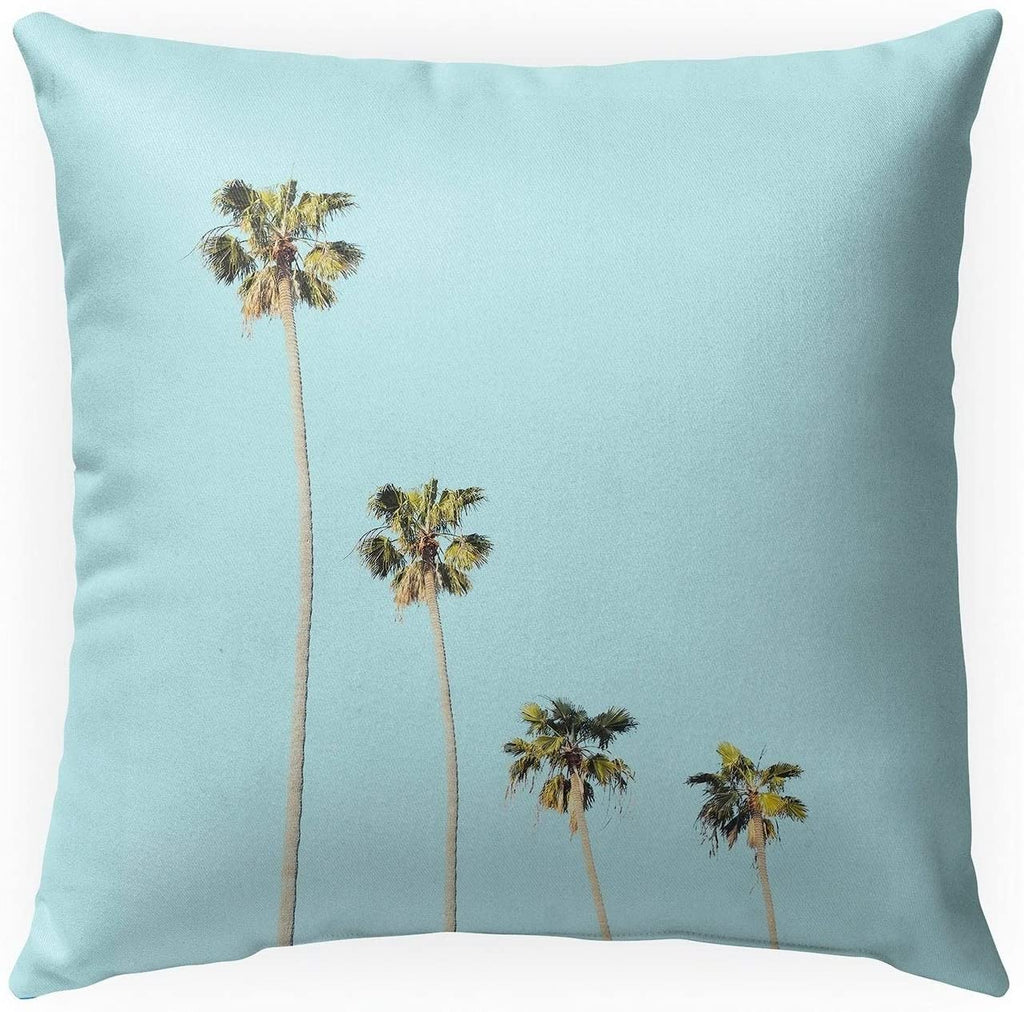 Four Palms Indoor|Outdoor Pillow by Vivid Atelier 18x18 Blue Graphic Modern Contemporary Polyester Removable Cover