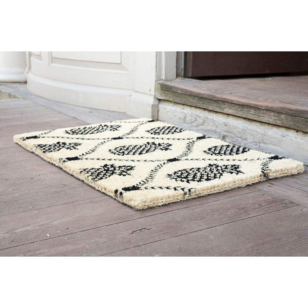 Black Pineapple Doormat Tropical Fruit Trellis Pattern Pineapples Front Door Mat Coastal Beach Theme Outdoor Coir Entry Carpet 22x35