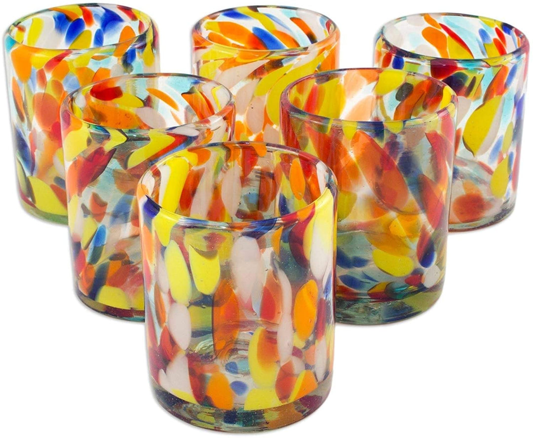 Handmade Set 6 Glasses Liquid Confetti Multicolor Bright