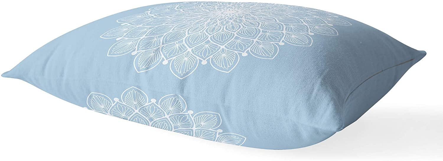 UKN Boho Mandala Baby Blue Lumbar Pillow Blue Geometric Bohemian Eclectic Polyester Single Removable Cover