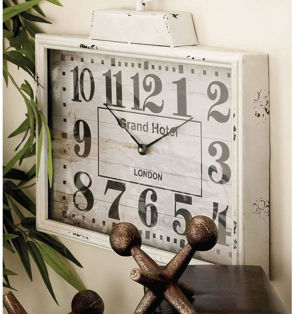 Crow White Antique Finish Rectangular Metal Wall Clock Farmhouse Novelty Iron Antique Numerical Display - Diamond Home USA