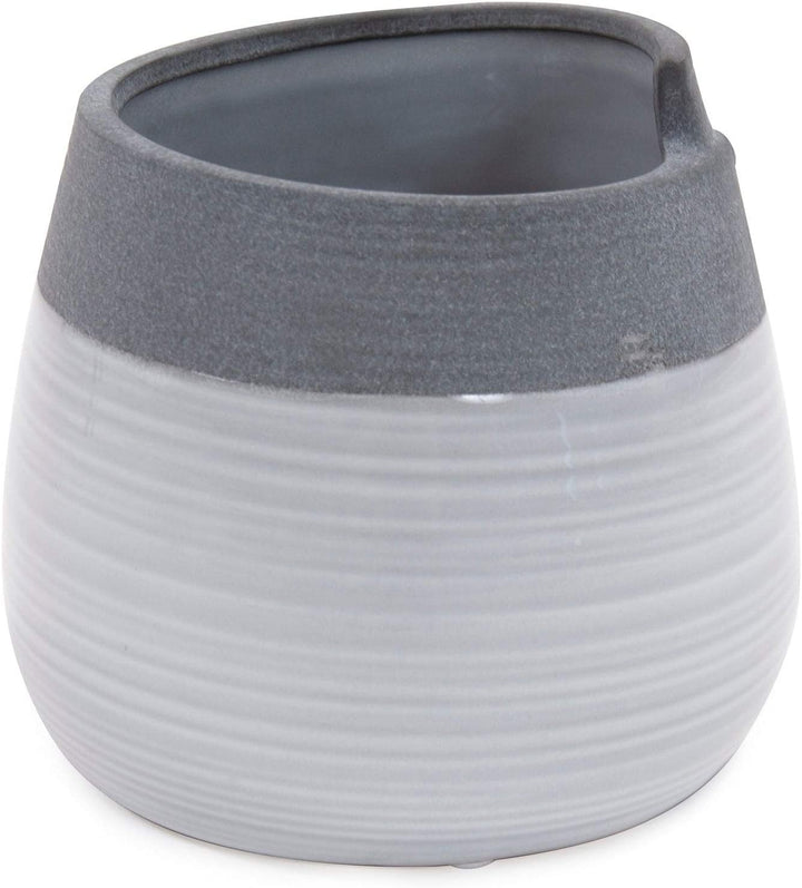 Rolled Two Tone Gray Vase Small 6h X 6w 6d Grey Ceramic - Diamond Home USA