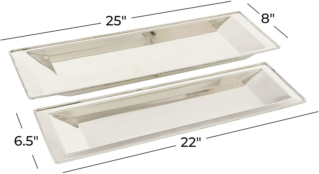 Rectangular Steel Trays Set 2 25" 22" 25 X 8 1 White Stainless - Diamond Home USA