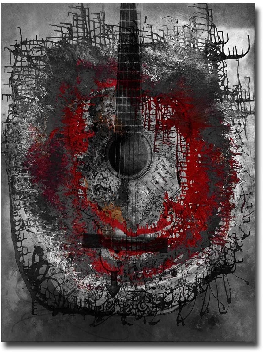 Acoustic Guitar' Oversized Abstract Canvas Wall Art Grey Modern Contemporary Rectangle - Diamond Home USA