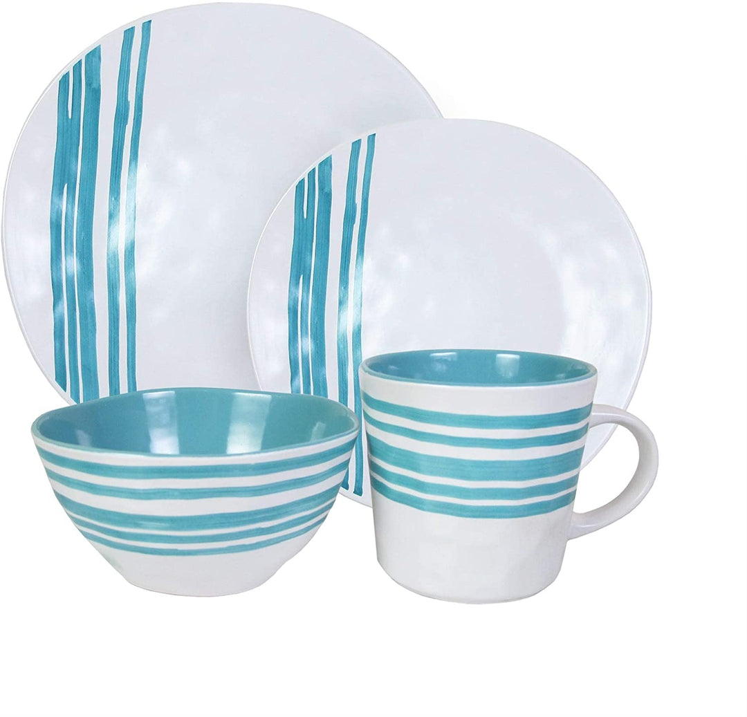 Bistro Teal 16 Piece Dinnerware Set Color Geometric Casual