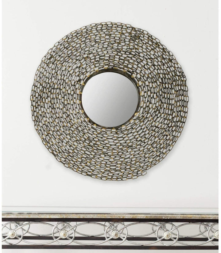 Jeweled Chain Link Natural 24 inch Mirror 24" X 3 5" Brown Modern Contemporary