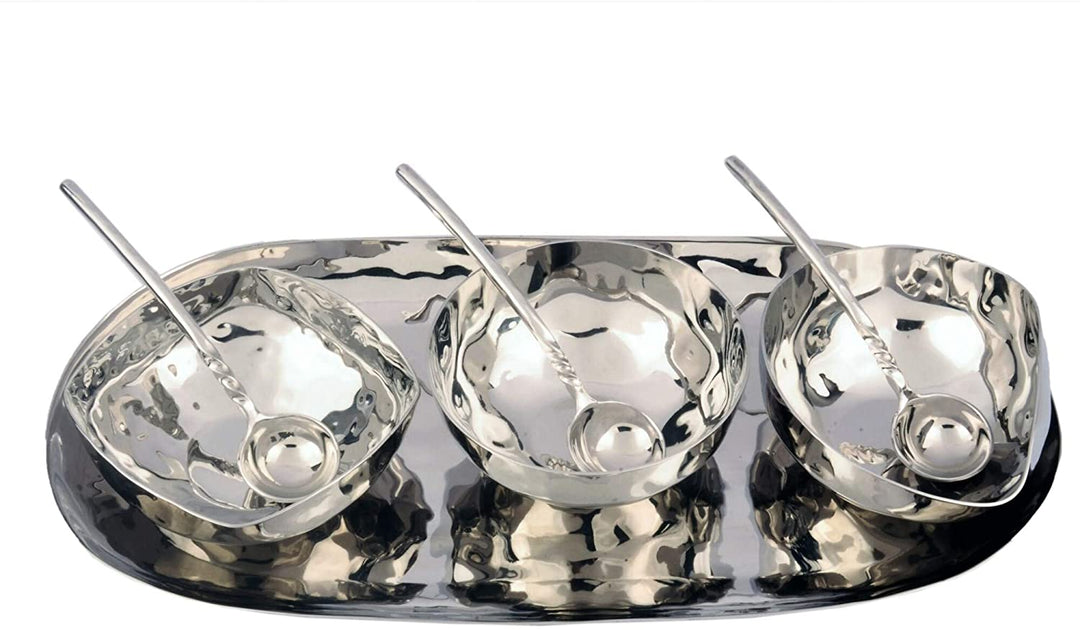 Full Polished Hammered Stainless Steel Condiment Set Silver 7 Piece Handmade - Diamond Home USA