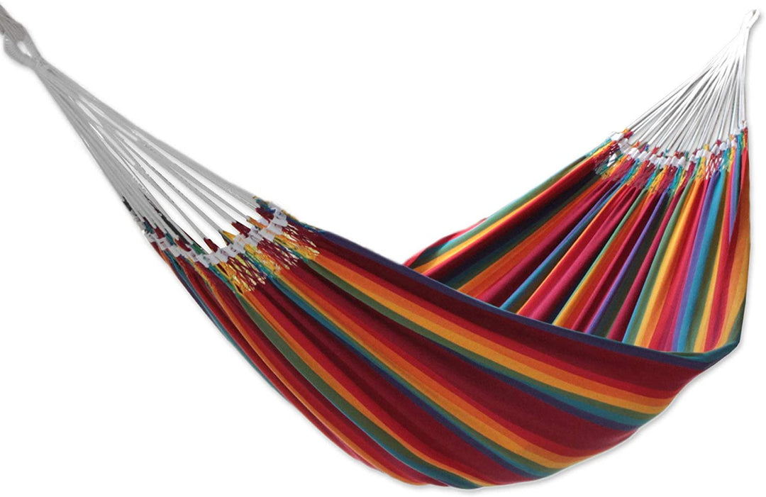 Handmade Cotton Double Hammock 'Brazilian Rainbow'