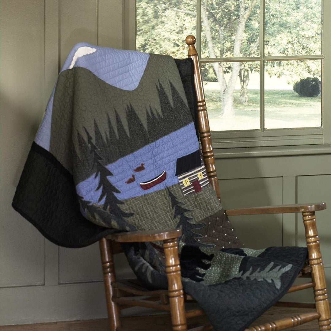 Sharp's Bear Lake Throw Blue Green Nature Patchwork Cabin Lodge Rustic Cotton - Diamond Home USA