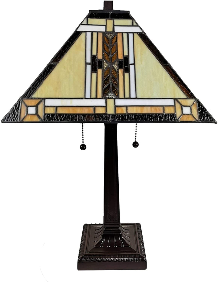 Tiffany Table Lamp Mission 23" Tall Stained Glass White Tan Bedside Bedroom Handmade Gift Am099tl14b Color Brown