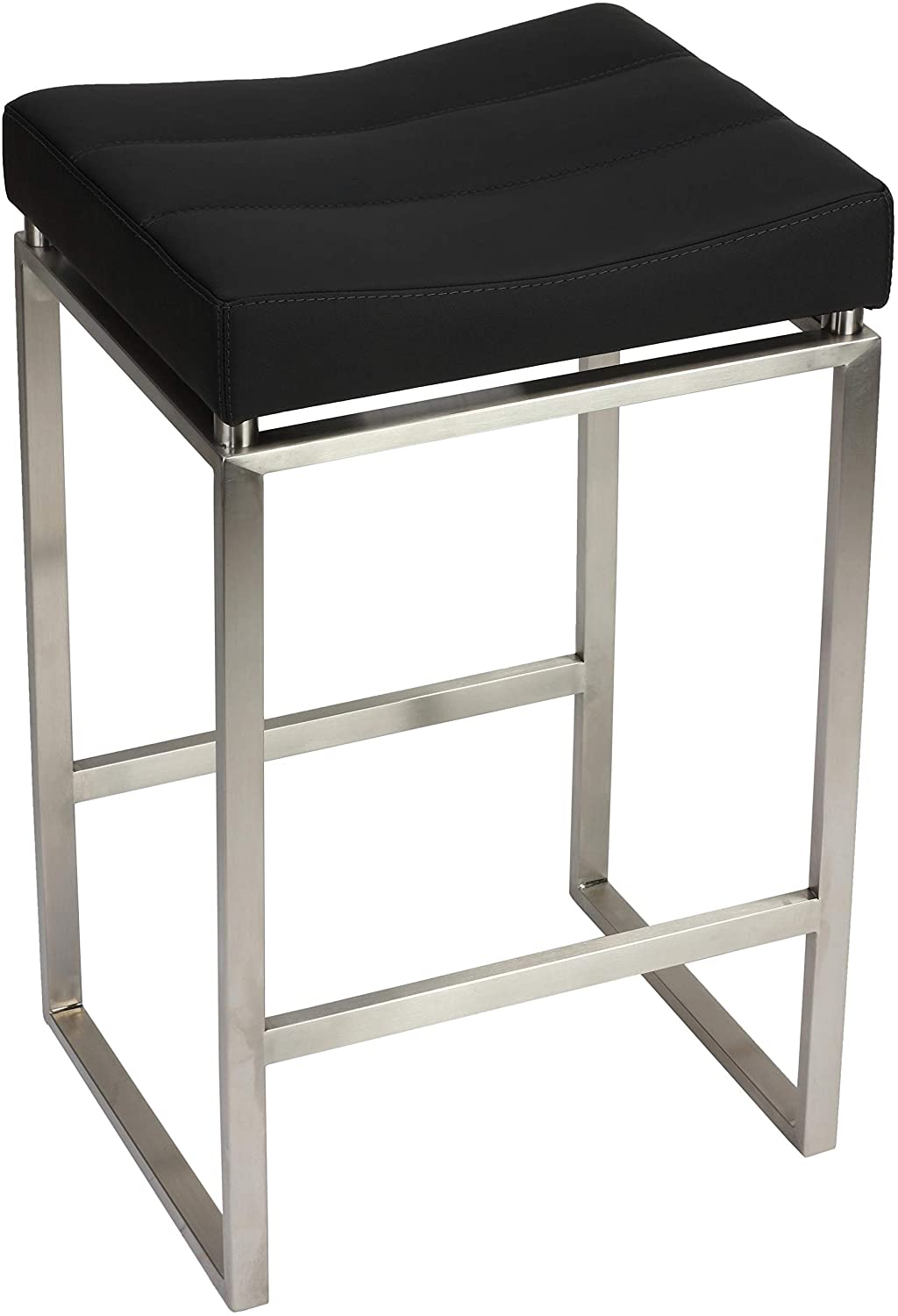 Counter Height Stool Brushed Stainless Steel Black Mid