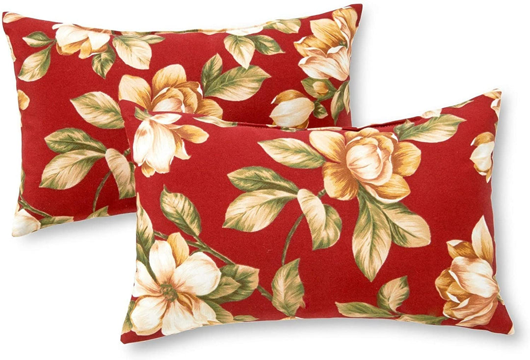 Rectangular Outdoor 12 inch X 19 inch Floral Accent Pillows (Set 2) Green Red White Traditional Transitional Polyester Fade Resistant Uv Water