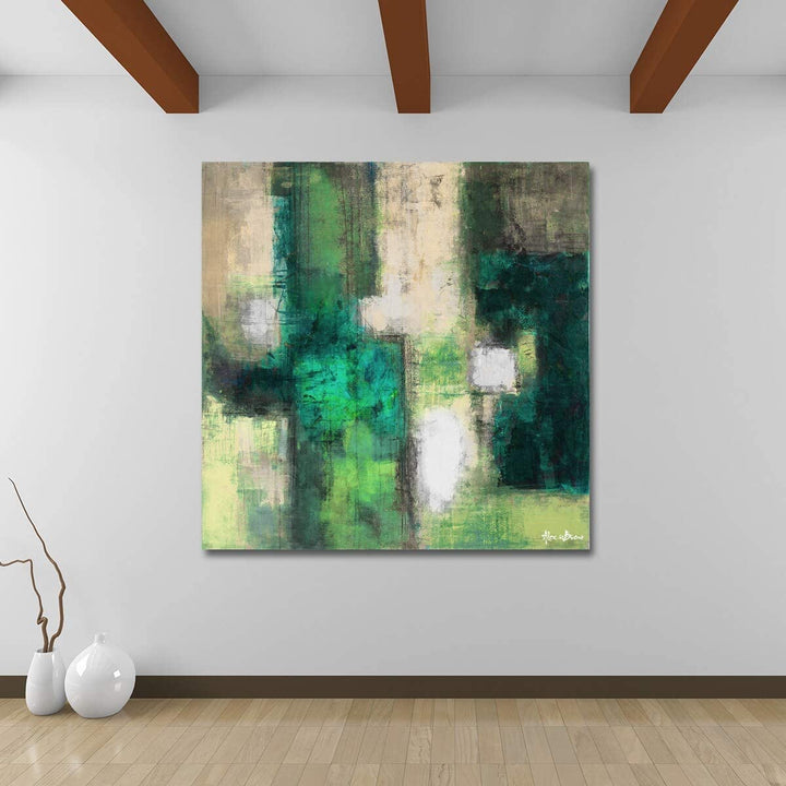 Exchange Liv' Abstract Canvas Art Beige Green Modern Contemporary Square Handmade Includes Hardware Made USA