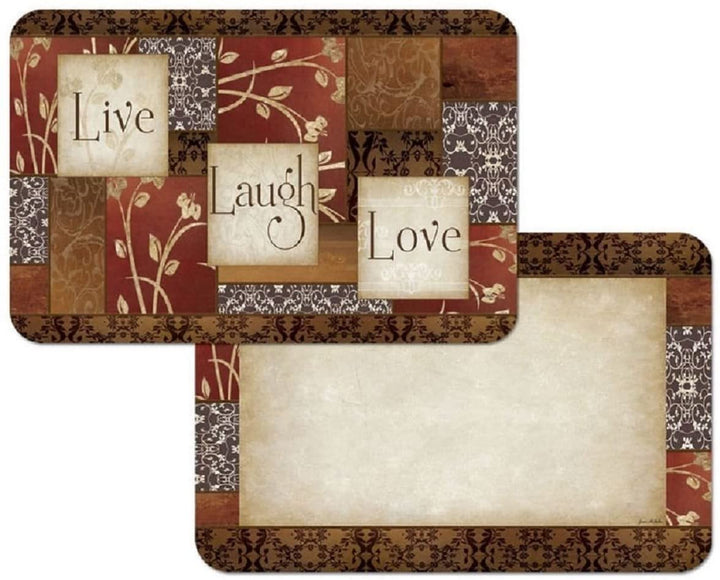 Block Patchwork Motif Pattern Placemats Set Elegant Sayings "Live Laugh Love" Inspirational Quotes Place Mats Easy Clean Mat All Seasons Rectangle