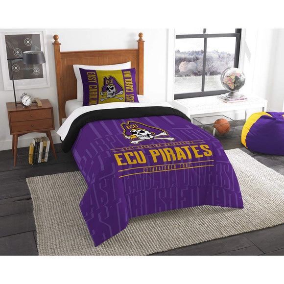 2 Piece Twin Purple Yellow East Carolina Pirates Themed Comforter Set NCAA Bedding College ECU Collegiate Football Basketball Athletes University