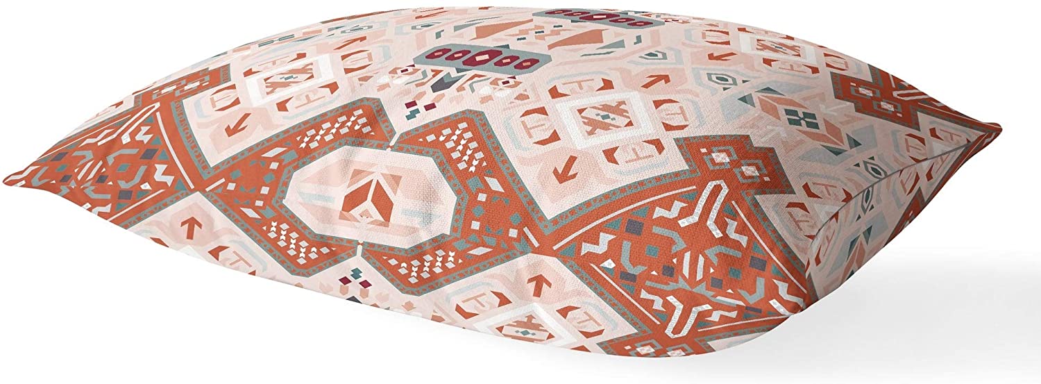UKN Terracotta Lumbar Pillow Orange Geometric Southwestern Polyester Single Removable Cover
