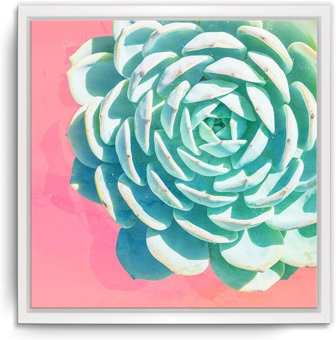 Awaken Ii' Framed Succulent Canvas Wall Art Green/Pink/White Mid Century Modern Contemporary Square Includes Hardware Made USA