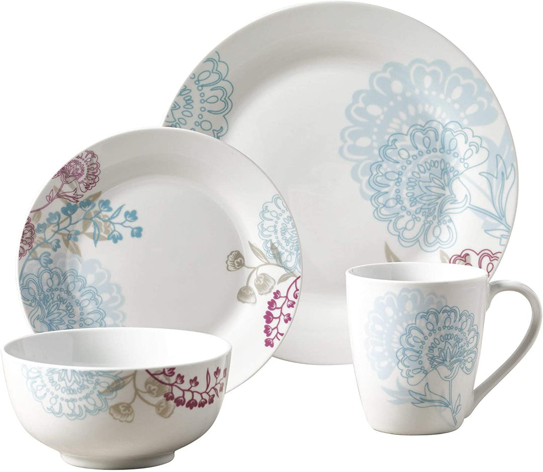 16pc Dinnerware Set Color Floral Bohemian Casual Round