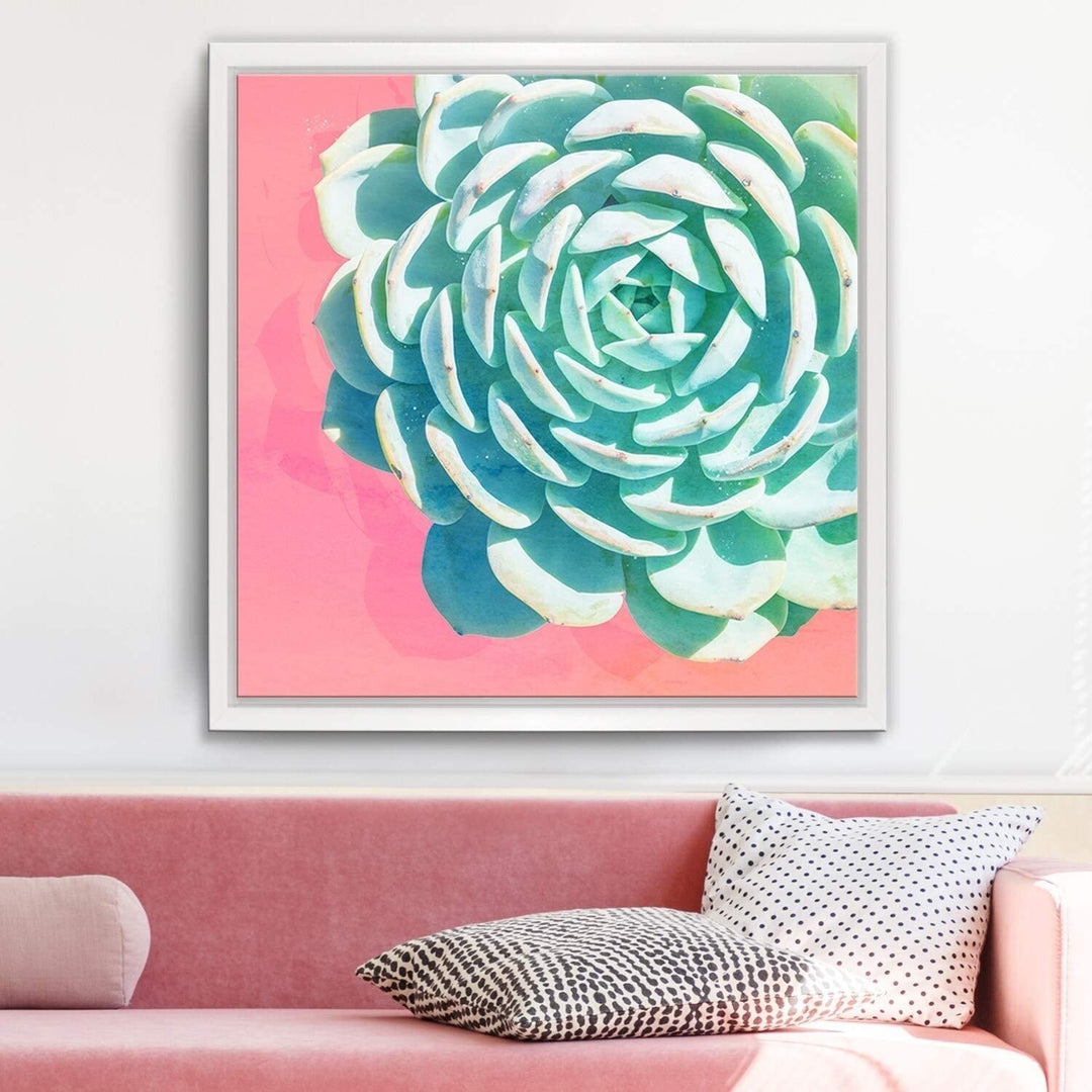 Awaken Ii' Framed Succulent Canvas Wall Art Green/Pink/White