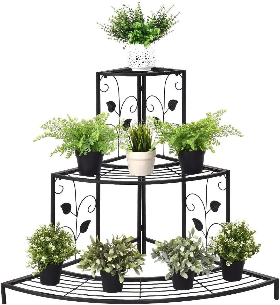 3 Tier Metal Plant Pot Shelf Corner Stand Display Rack Black