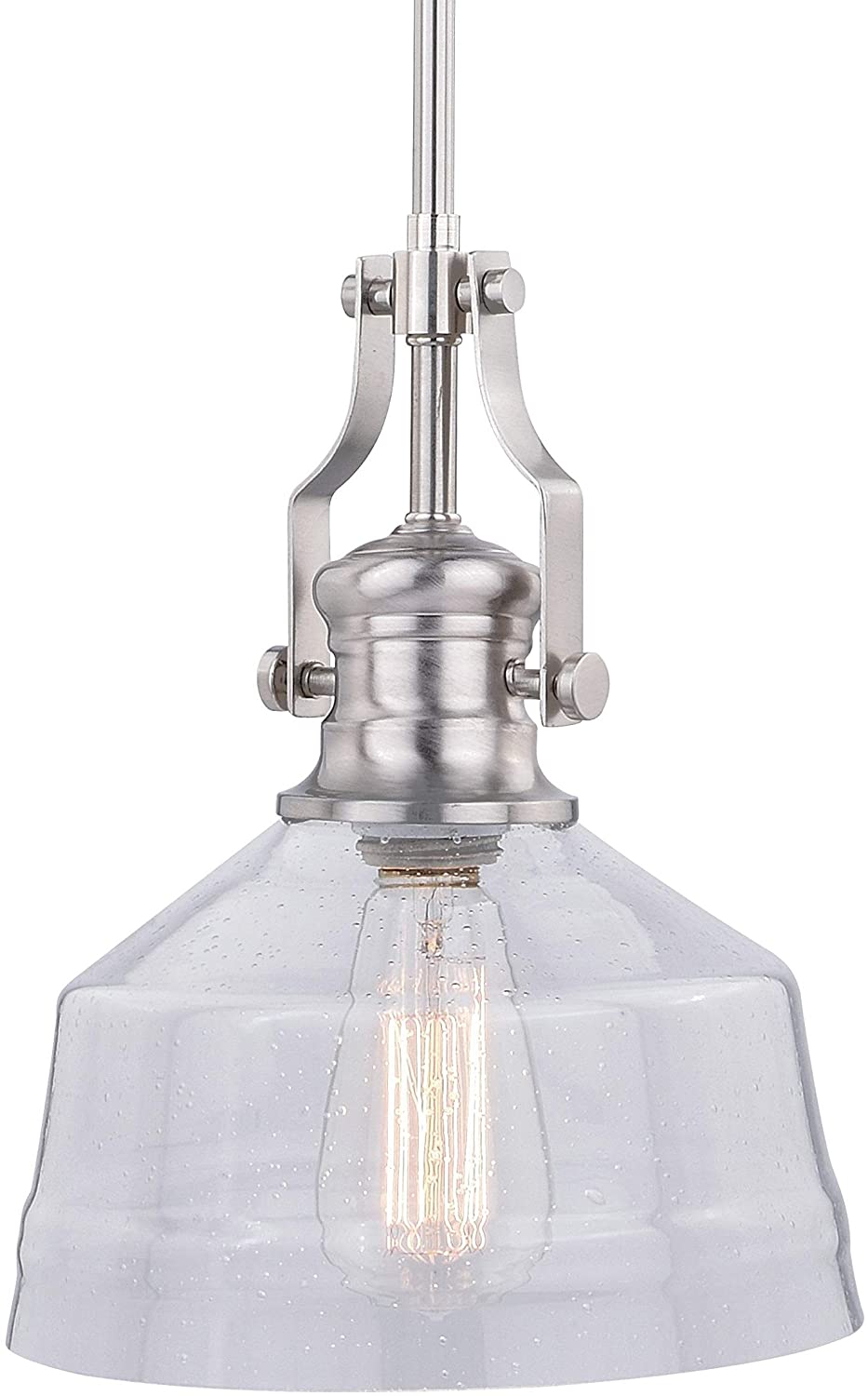 Satin Nickel Farmhouse Mini Pendant Ceiling Light Clear Glass 9 W X 17 H D Grey Industrial Steel Dimmable