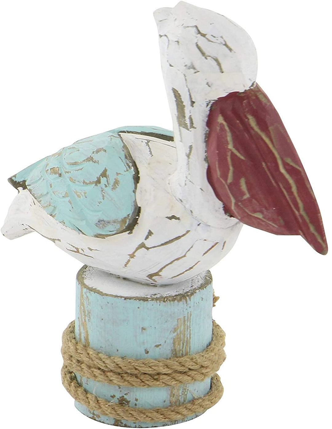 MISC Wood Pelican Statue (10'' X 9'') Blue Brown White Nautical Coastal Fabric