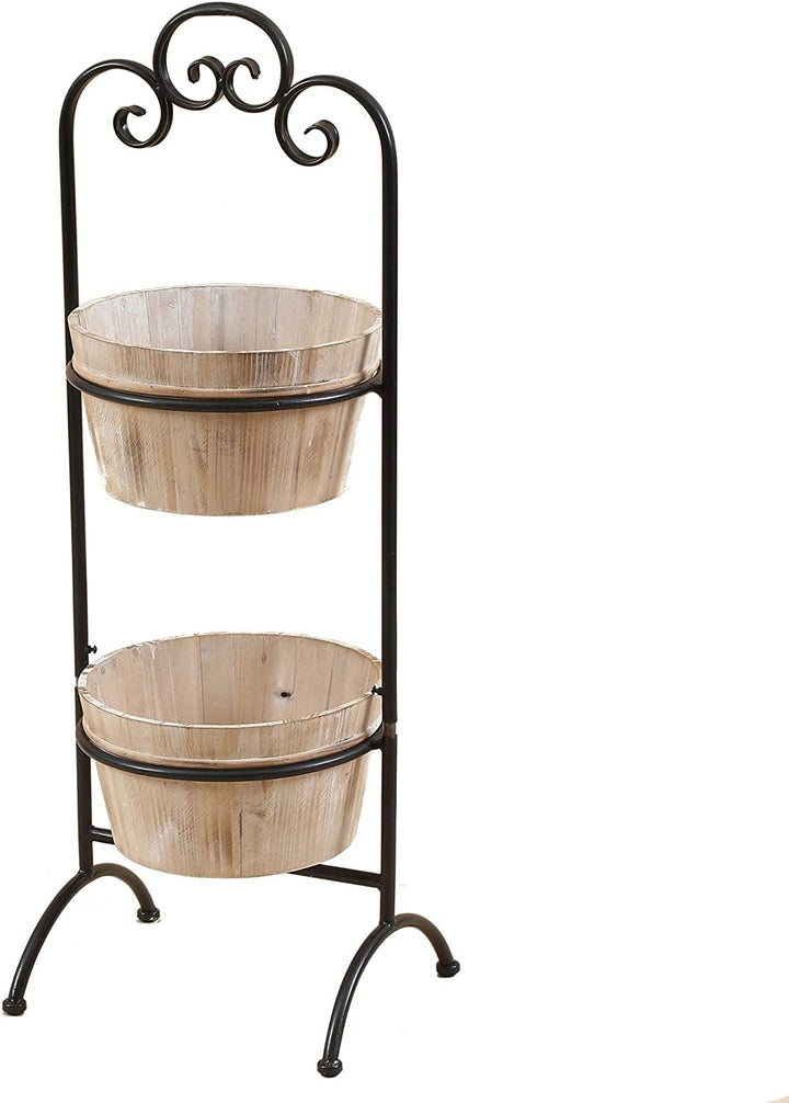 Two Tier Wood Planters Metal Stand Black Brown Farmhouse