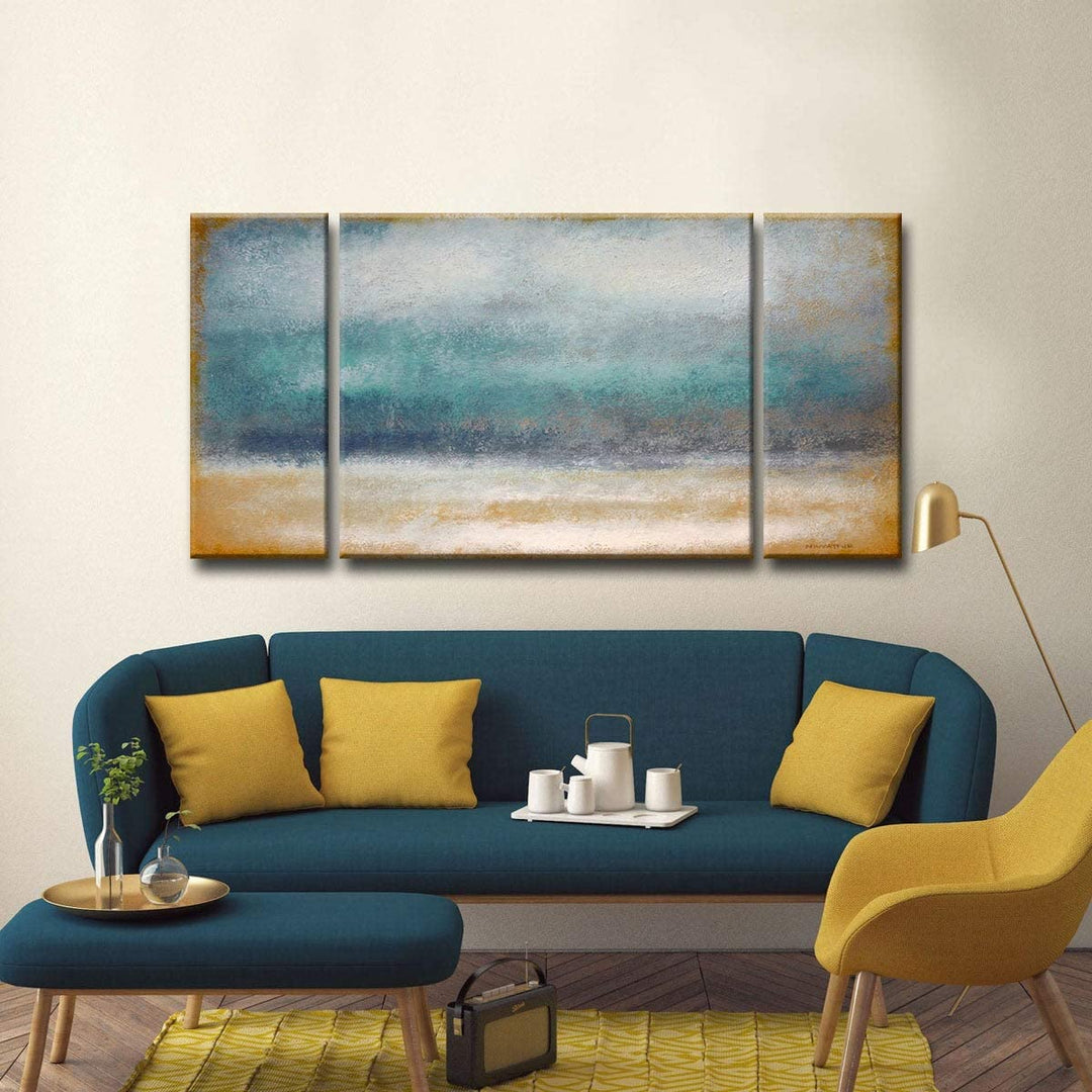 by Jr 3 Piece Canvas Wall Art Set Blue Grey White Modern