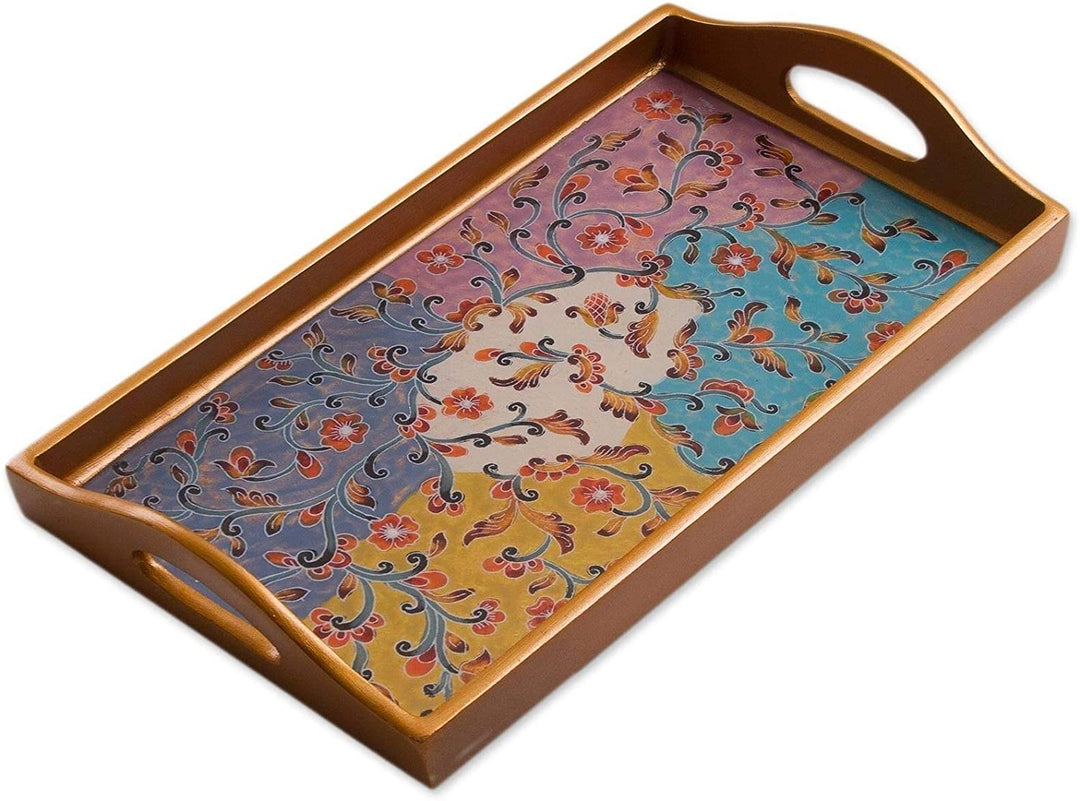 Handmade Joy Painted Glass Tray (Peru) olor Floral Modern