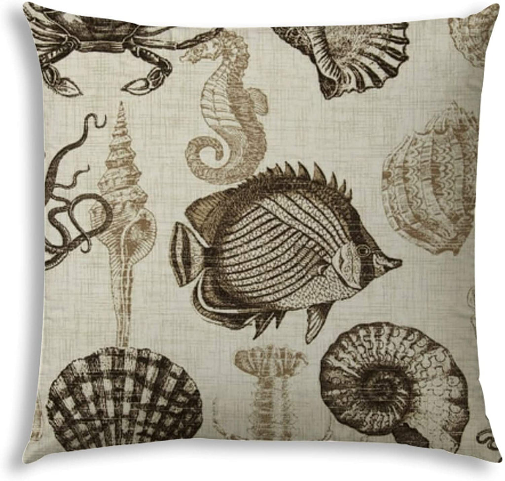 Under Sea Taupe Indoor/Outdoor Pillow Sewn Closure N/ Color Tropical Modern Contemporary Polyester Water Resistant