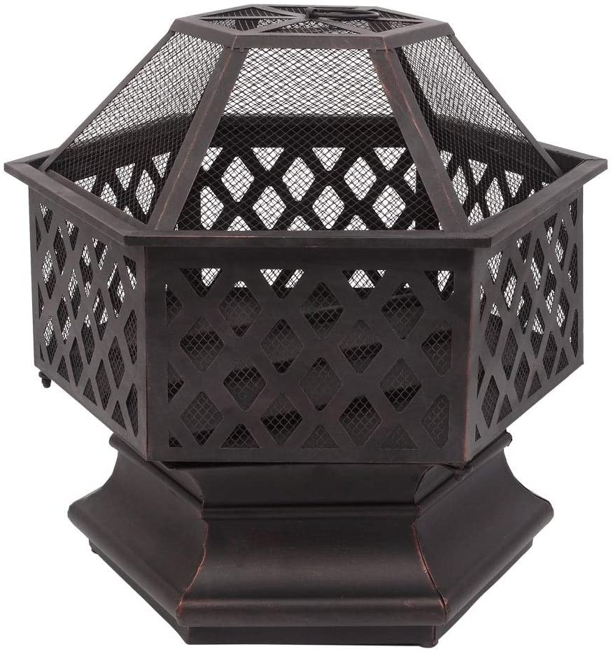 MISC 22" Hexagonal Shaped Iron Wood Burning Fire Pit Black