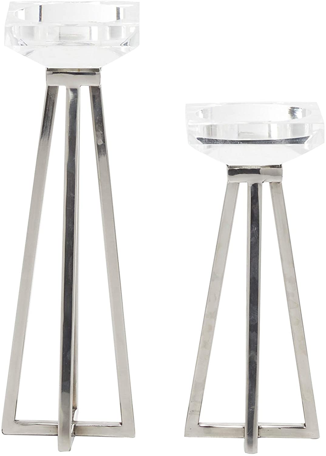 Candleholders Pillars Set 2 Metal Acrylic Centerpieces Home Silver 4 X 13 White Stainless Steel - Diamond Home USA