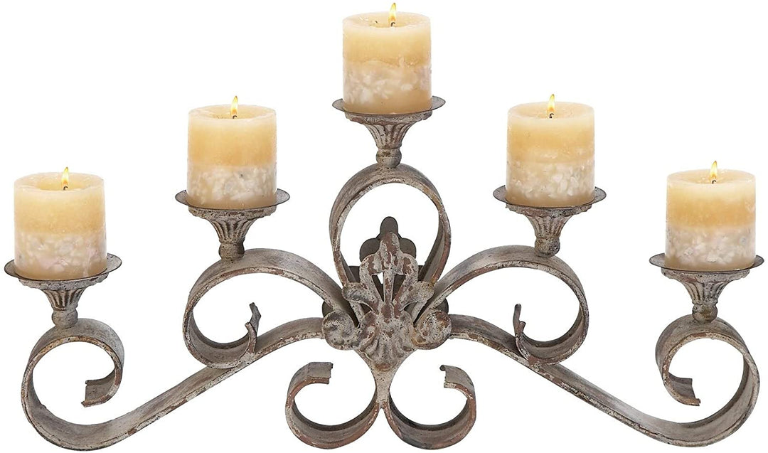 Metal Candle Holder 23" w 11" h Black Color Traditional Acacia Wood