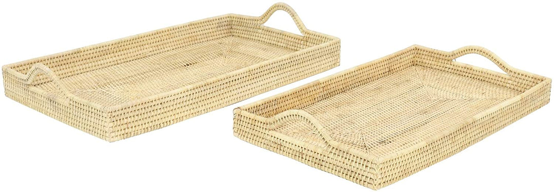 Handwoven Large Rectangular Natural Bamboo Trays Set 2 26