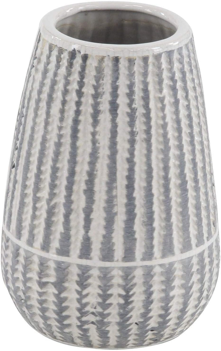 Modern 10 X 6 Inch Cylinder Shaped Ceramic Ribbed Vase White Contemporary Stoneware - Diamond Home USA