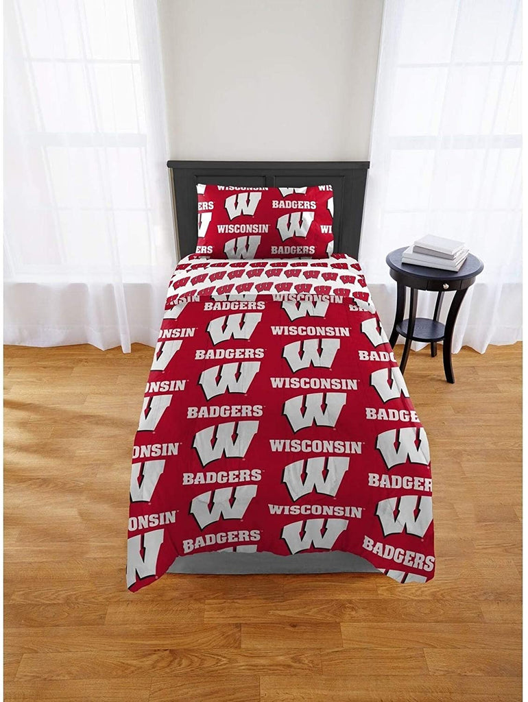 Wisconsin Twin/XL Bed Bag Set Red Sports Collegiate Casual 4 Piece