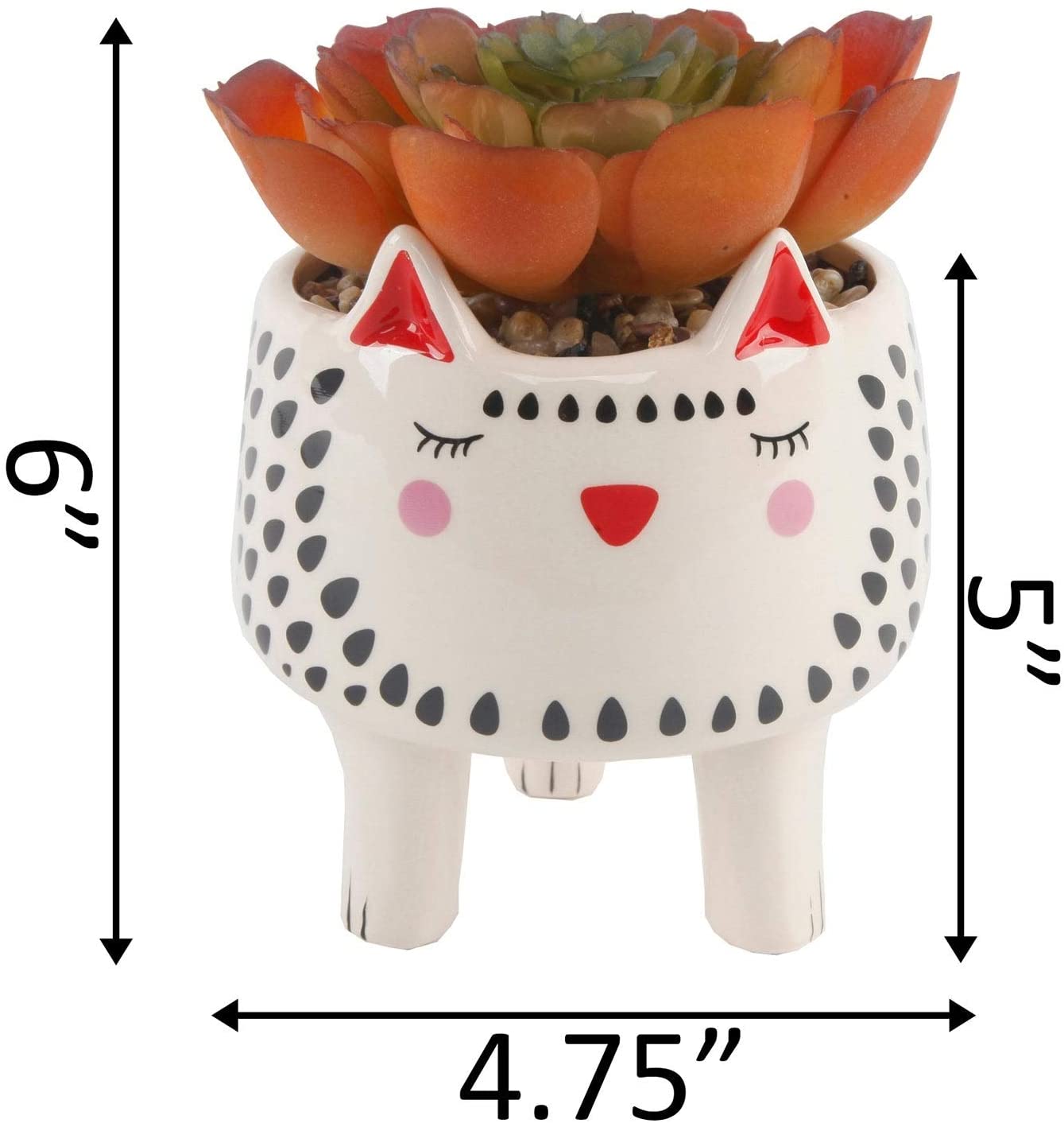 MISC Faux Succulent 4 75" Small White Cat Ceramic Planter One Size Handmade