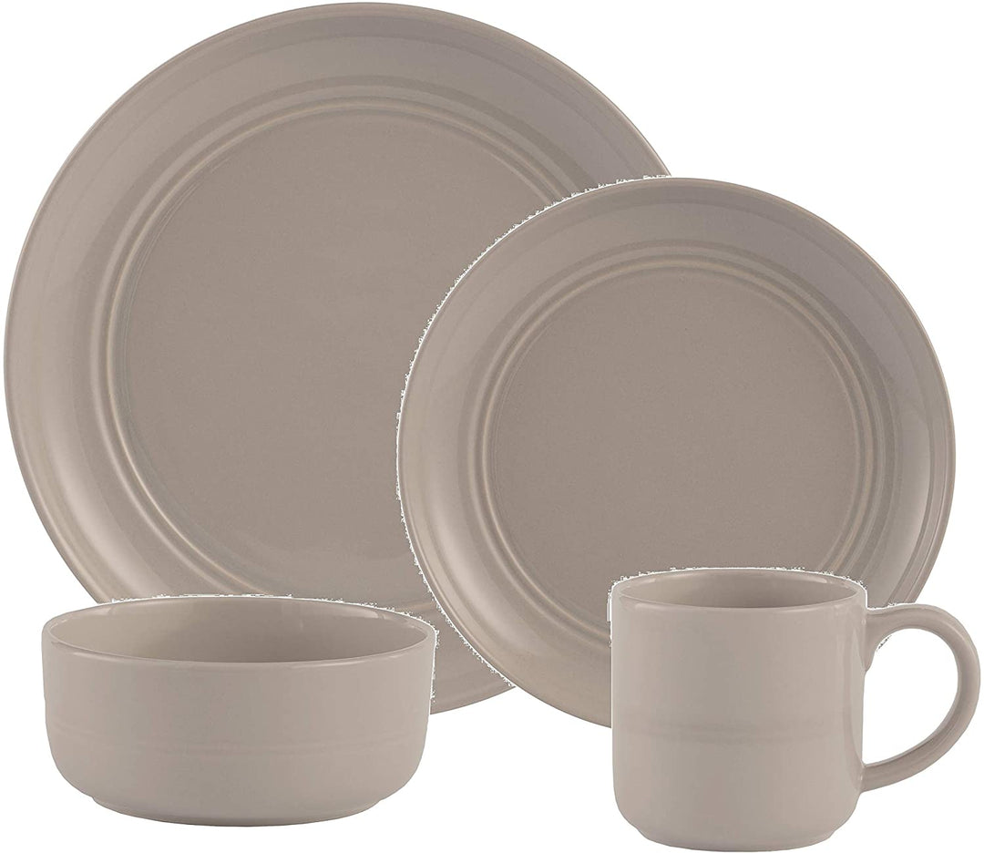 Dinnerset 16pcs Grey Stoneware Ridge Textured Casual