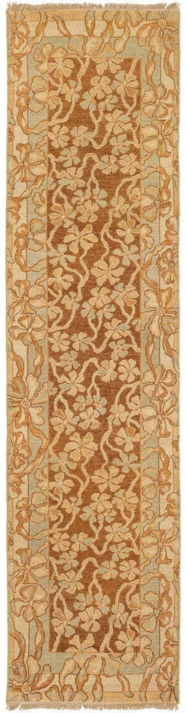 MISC Hand Knotted Cognac Wool Area Rug 2'6" X 10' Runner Brown Border Transitional Rectangle Latex Free Handmade