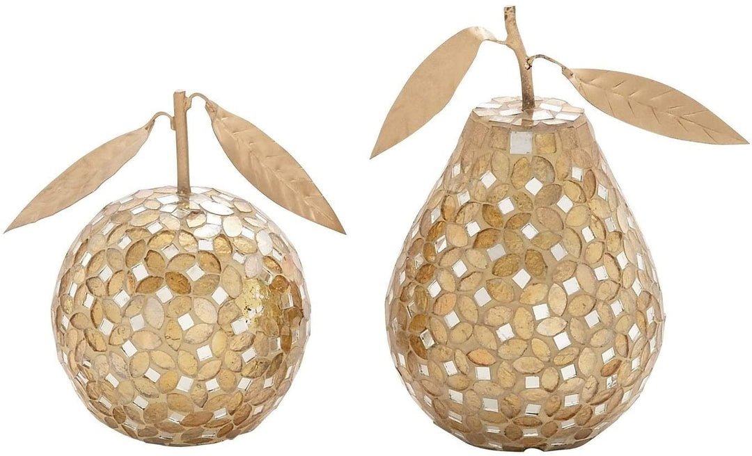 Mosaic Metal Pear Figurine Set 6 inch X 8 inch (Set 2) Gold Glam Glass